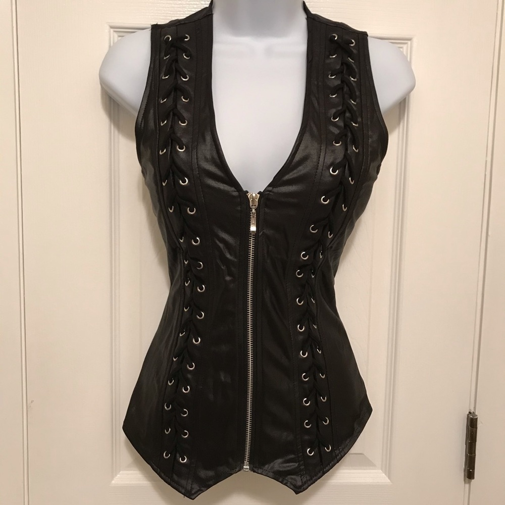 NWT Oh Yes Zip Up Vest Stretch Push Up Blk Small